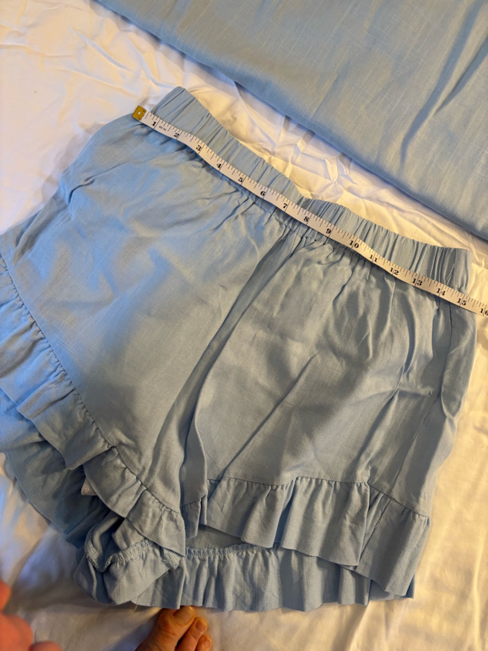 100% Cotton Blue Ruffle Lounge Set Two Piece Shorts & Top Coastal Minimalism L - Picture 10 of 11